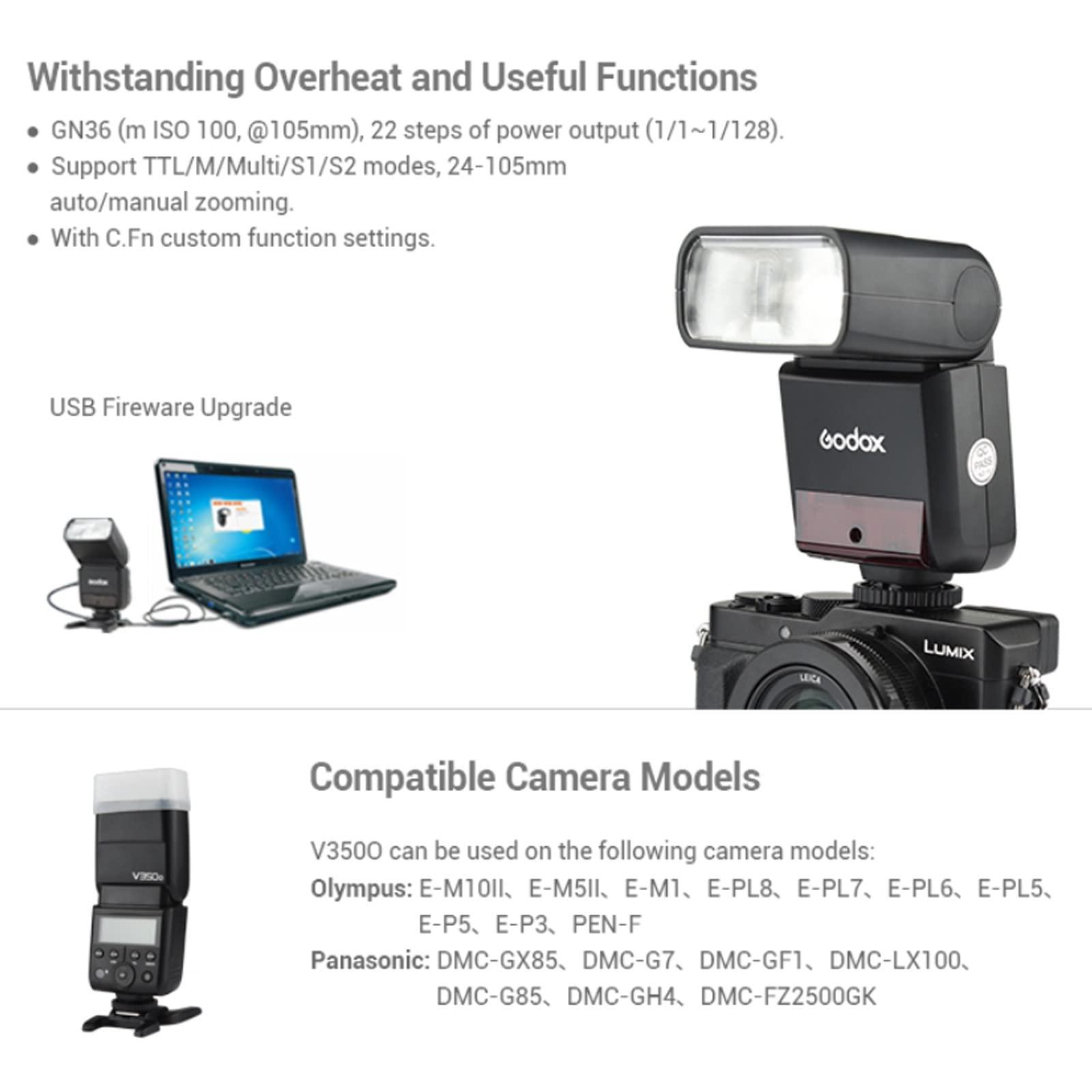 GODOX Godox V350O TTL Flash for Olympus Panasonic GN36 1/8000s HSS Camera Flash w/ 2000mAH Battery 500 Times Full Power Flash 0.1s-1.7s Recycle Time for Olympus Panasonic Camera (V350-O)