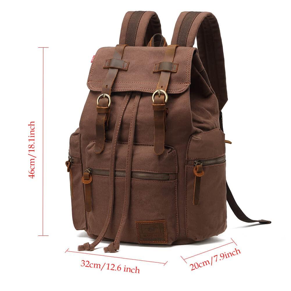 VanBasic Canvas Backpack Unisex Vintage Casual Rucksack 17 inch Laptop Daypacks Schoolbag College Bookbag Hiking Camping Travel Bag Black