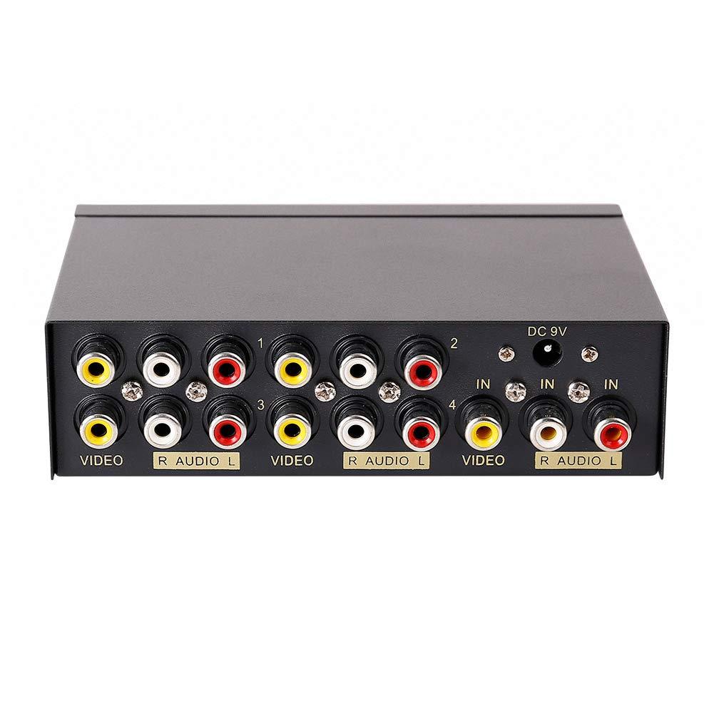 DTech DTECH Powered 4 Way 3 RCA Splitter Box 1 in 4 Out Composite Video Audio Distribution Duplicator with Power Adapter