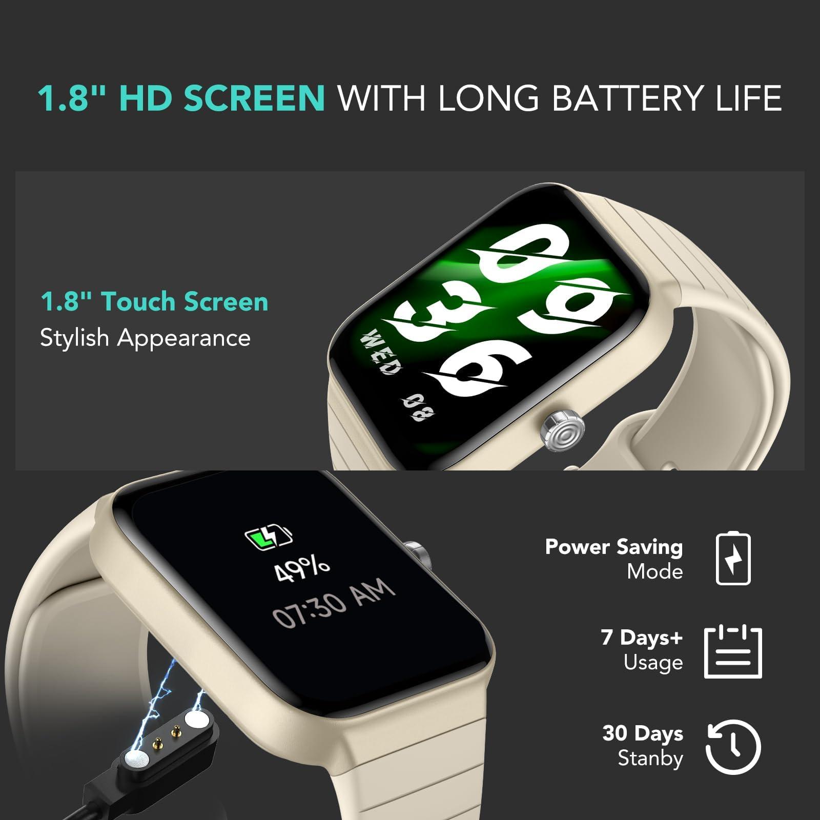 SKG SKG Smart Watch for Women Men (Answer/Make Call), Alexa Built-in, Extra Black Band, IP68 Smartwatch for Android iPhone, 100+ Sport 1.8" Fitness Tracker with Heart Rate SpO2 Monitor, V7 Cyber Beige