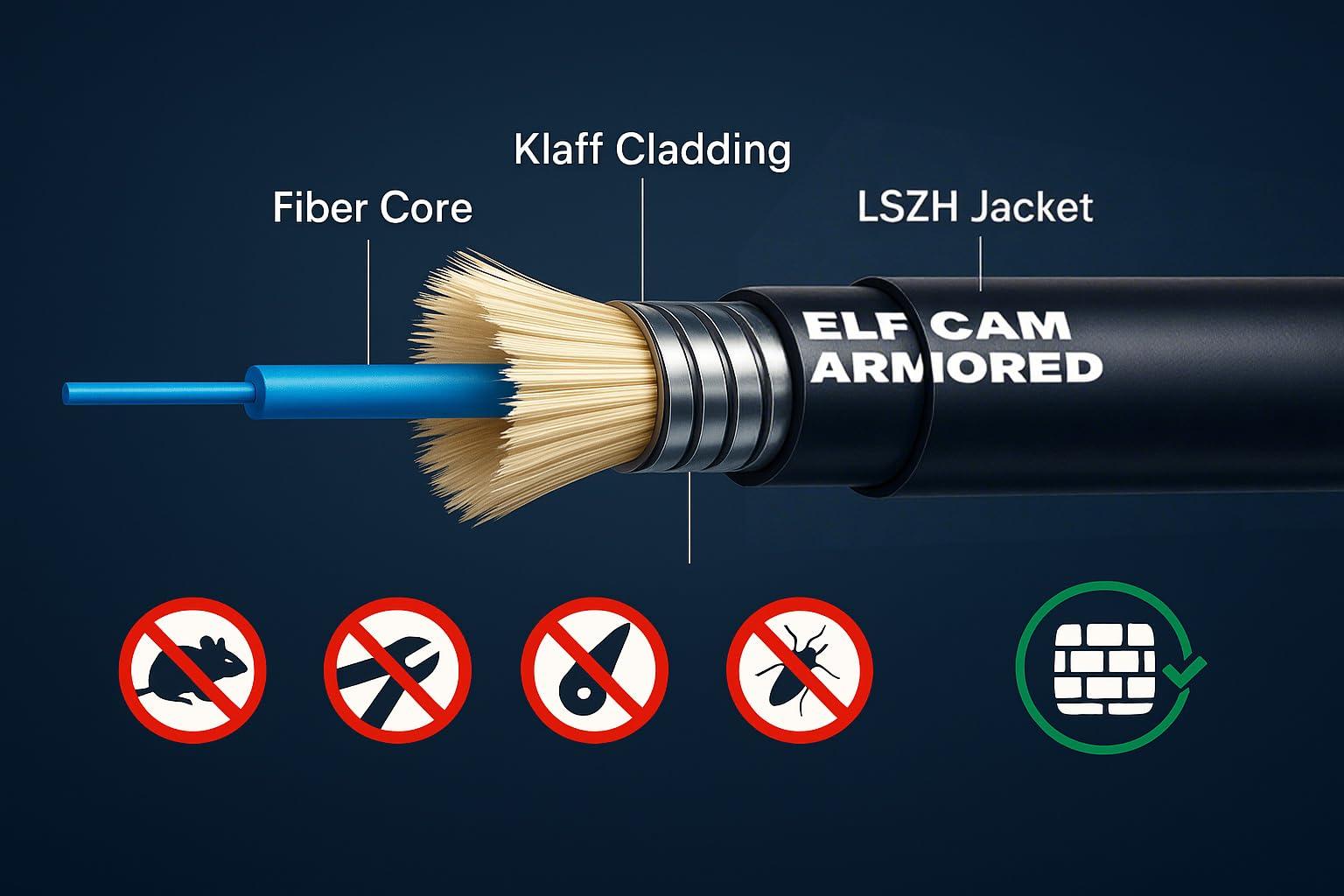 Elfcam Elfcam - 30m/98.4ft Armored Fiber Optic Cable for Outdoor and Indoor SCA to SCA Simplex Singlemode, Compatible with FTTH Cables, 30 Meters