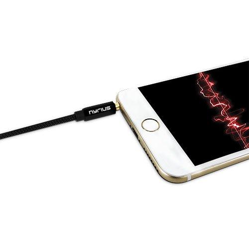Nyrius Nyrius Premium Grade 3.5mm Auxiliary Audio Cable (3 Feet) with Tangle Free Braided Protective Shielding & Gold Plated Step Down Connector for Smartphones, Tablets, Home Stereo, Car Audio (AC03).