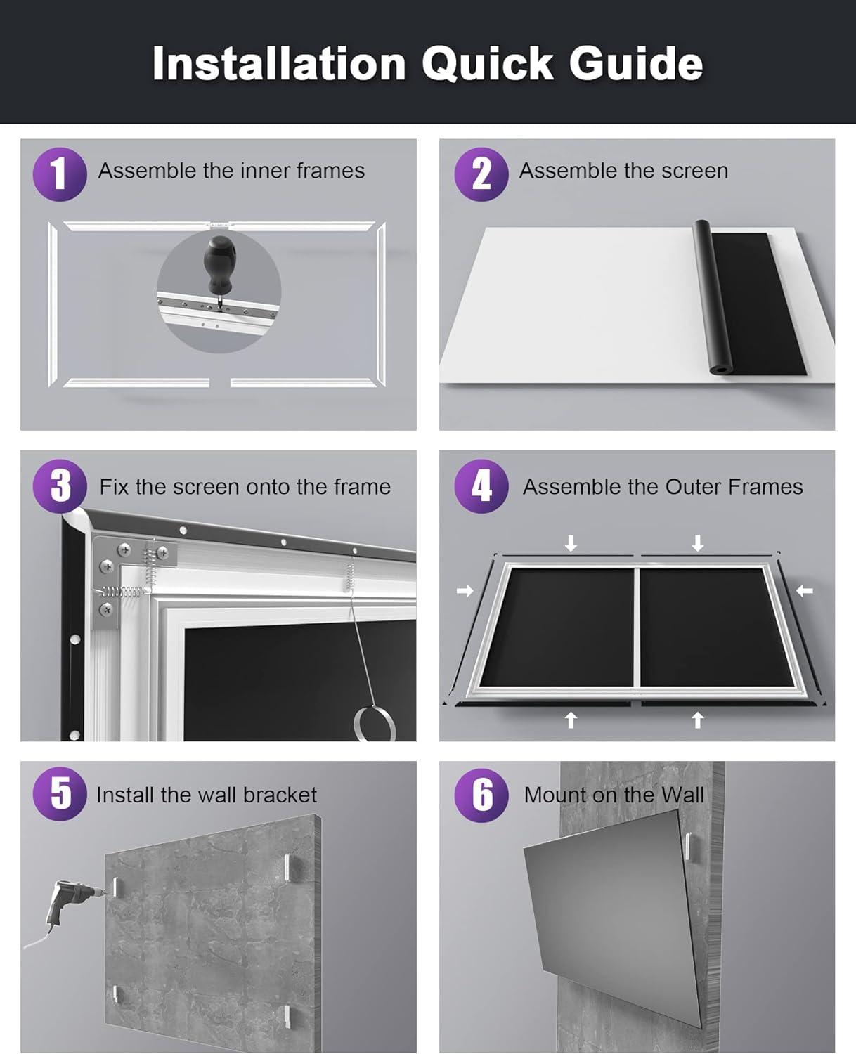 AWOL VISION AWOL VISION 180-inch Projector Screen Fixed Frame, 1.3 dB Peak Gain, The Perfect Combo with LTV-2500, 80% Picture Quality Improved, 4K / 8K Ultra HD, Active 3D Wall Mount Projector Screen, MW-180