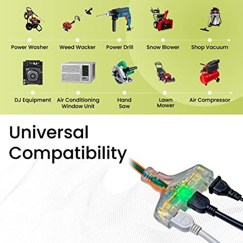 Go Green Power Inc. GoGreen Power (GG-15150) 14/3 50’ SJTW 3-Outlet Heavy Duty Extension Cord, Lighted End, 50 Ft