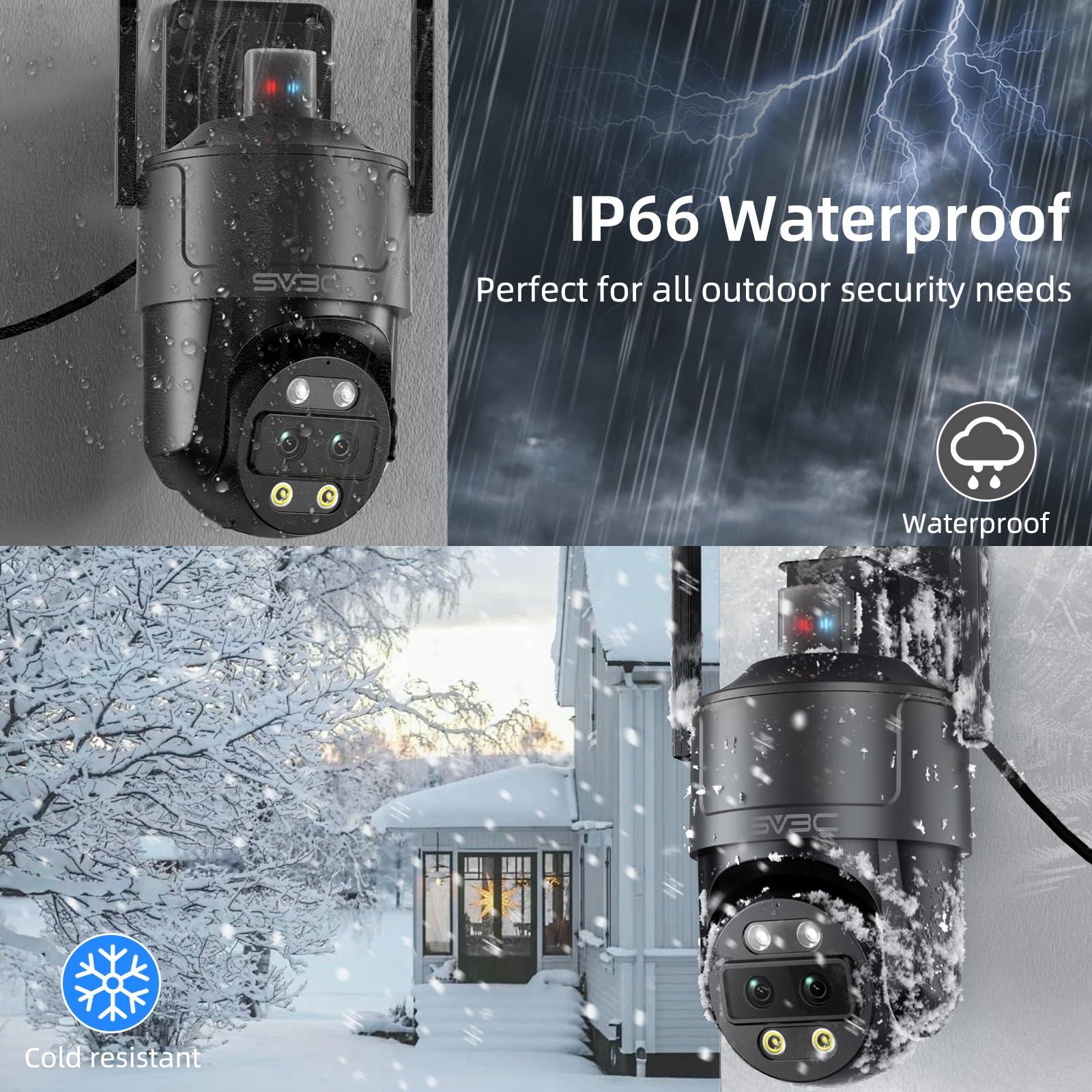 SV3C SV3C 4K Dual Lens PTZ WiFi Security Camera Outdoor, Dual Band Auto Tracking ONVIF IP Camera, Color Night Vision, Human Vehicle Motion Detection, Waterproof, 24/7 Recording, Blueiris, Camhipro, Black
