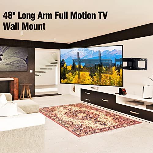 WHYFONE 48\'\' Extension Long Arm TV Wall Mount, WHYFONE Large TV Heavy Duty Full Motion TV Wall Mount Swivel Tilt Level Articulating, 37-80\'\'TV, Max VESA 600x400mm, 16\'\'18\'\'24\'\' Wood Studs/Concrete/Brick Wall
