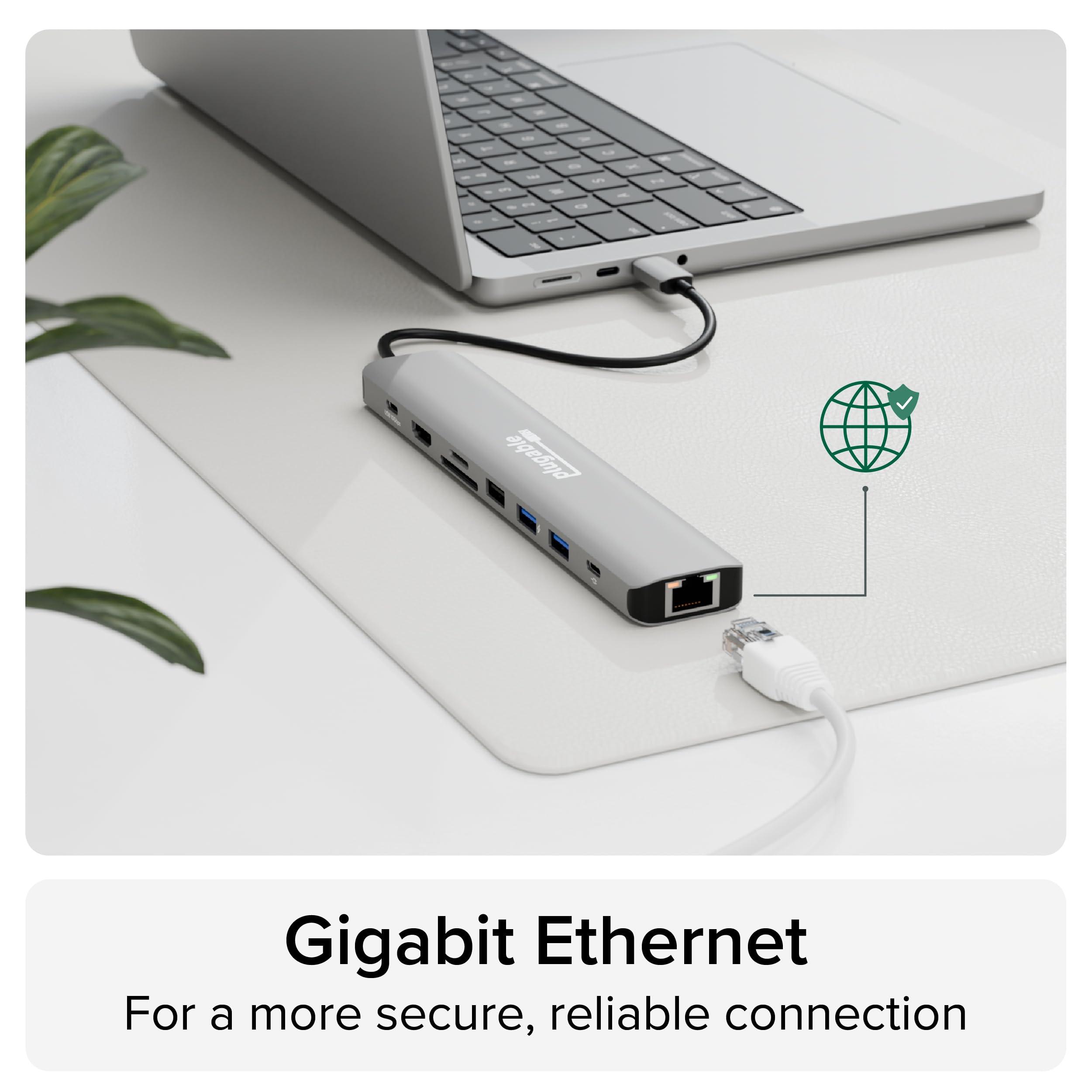 Plugable Plugable USB C Hub Multiport Adapter (9-in-1) 140W Power Delivery Charging, 4K 60Hz HDMI, 10Gbps USB-C and USB-A, Ethernet, SD | for USBC, USB4, Thunderbolt MacBook, Windows, Chromebook (USBC-9IN1E)