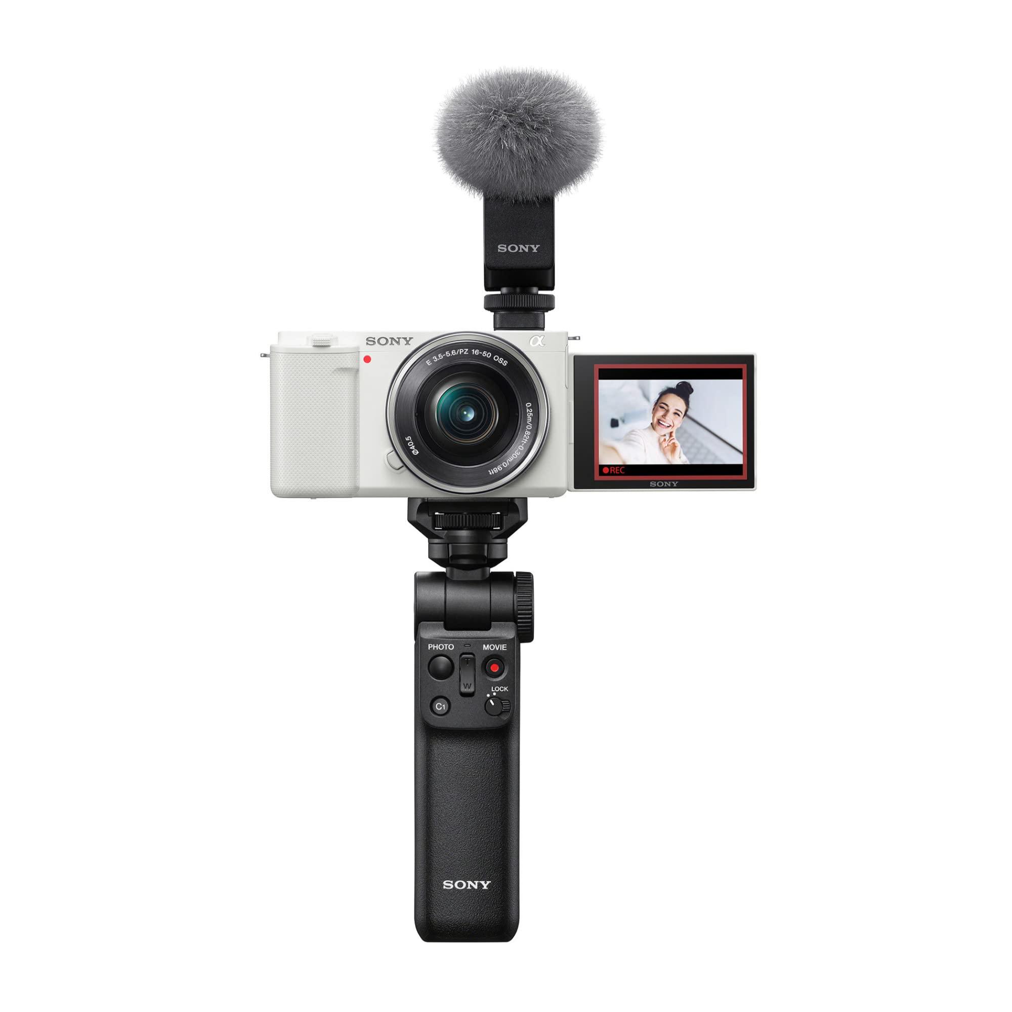 Sony Sony Alpha ZV-E10 APS-C Mirrorless Vlog Camera (White) with 16-50mm Lens Bundle with Content Creator Kit (4 Items)