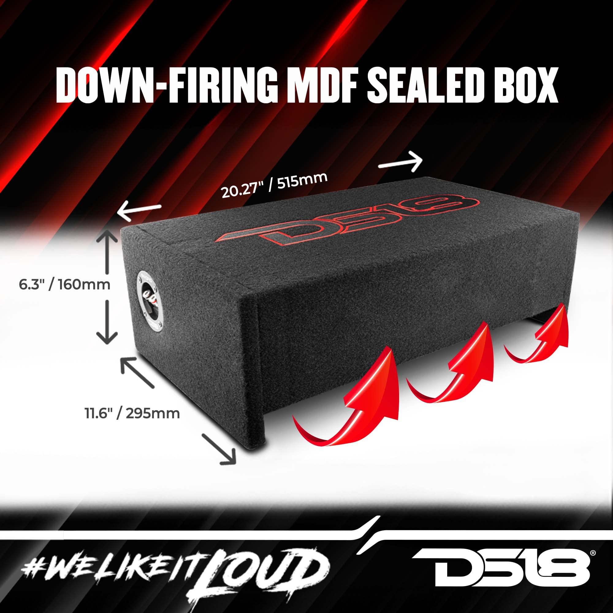 DS18 DS18 EN-DF10A 10" Amplified Thin Shallow Down-Firing Subwoofer Enclosure 500 Watts - Powered Subwoofer Box Compact Sealed Design for Car & Trucks
