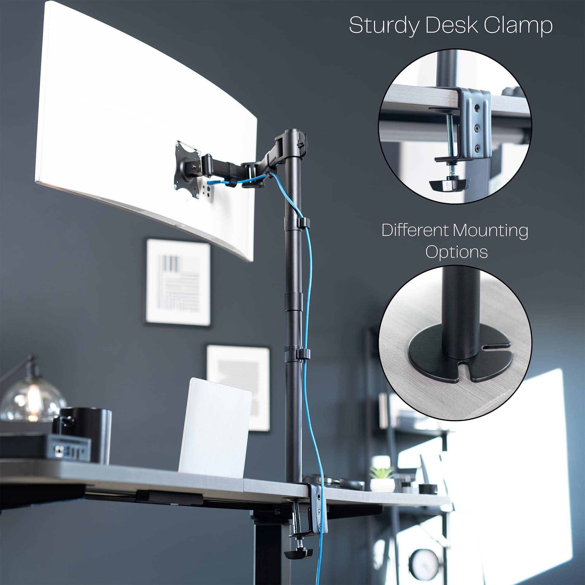 VIVO VIVO Single Monitor Desk Mount, Extra Tall Fully Adjustable Stand for 1 LCD Screen up to 32 inches, Ultra Wide Screens up to 38 inches, 22 lbs Capacity, STAND-V001T