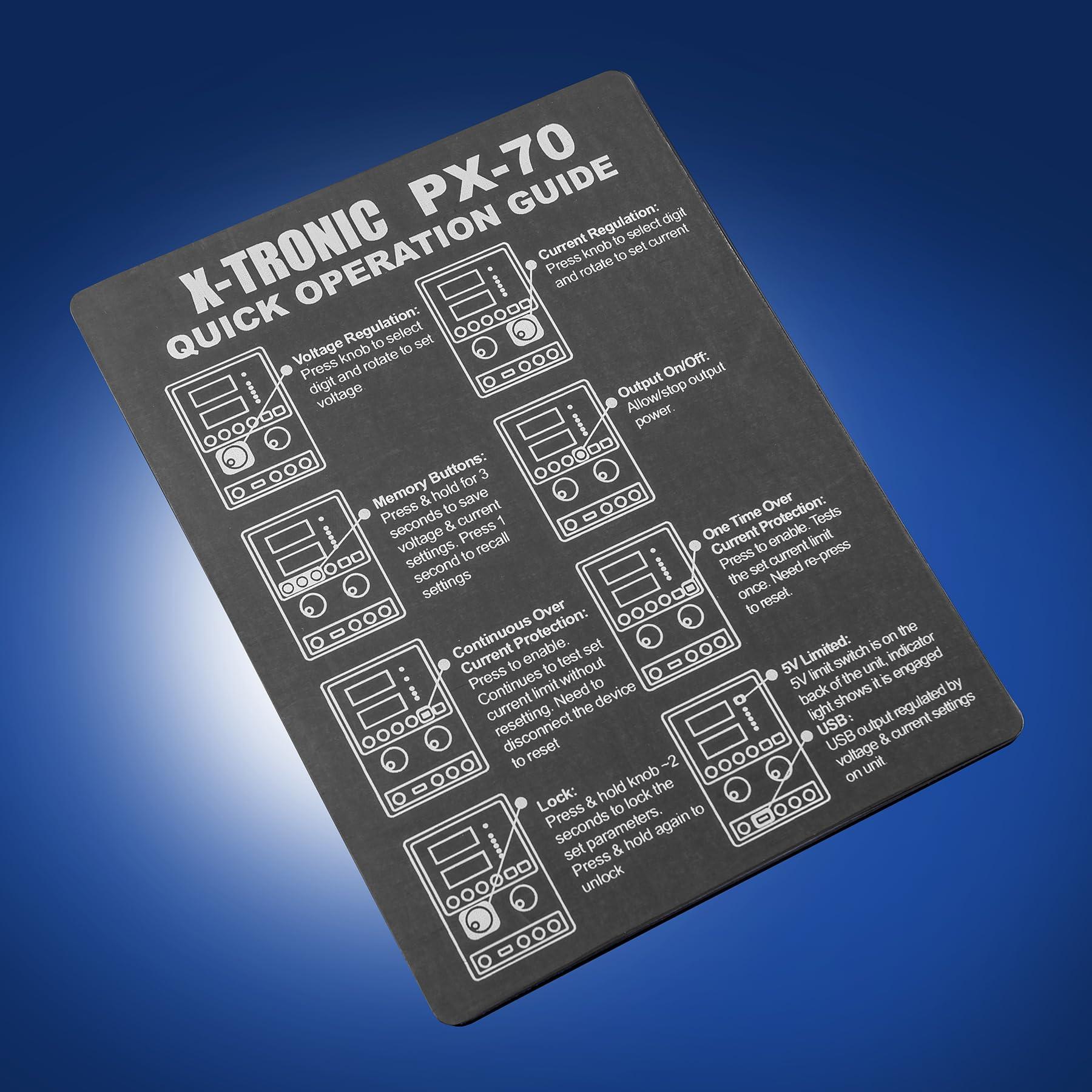 X-TRONIC X-Tronic PX-70 Linear Variable Bench DC Power Supply 30V 5A Range Output On/Off, Memory Recall, Lock/Unlock Func 5 Protection Modes USB Output Precise Rotary Encoder Dial 3 Sets of Leads