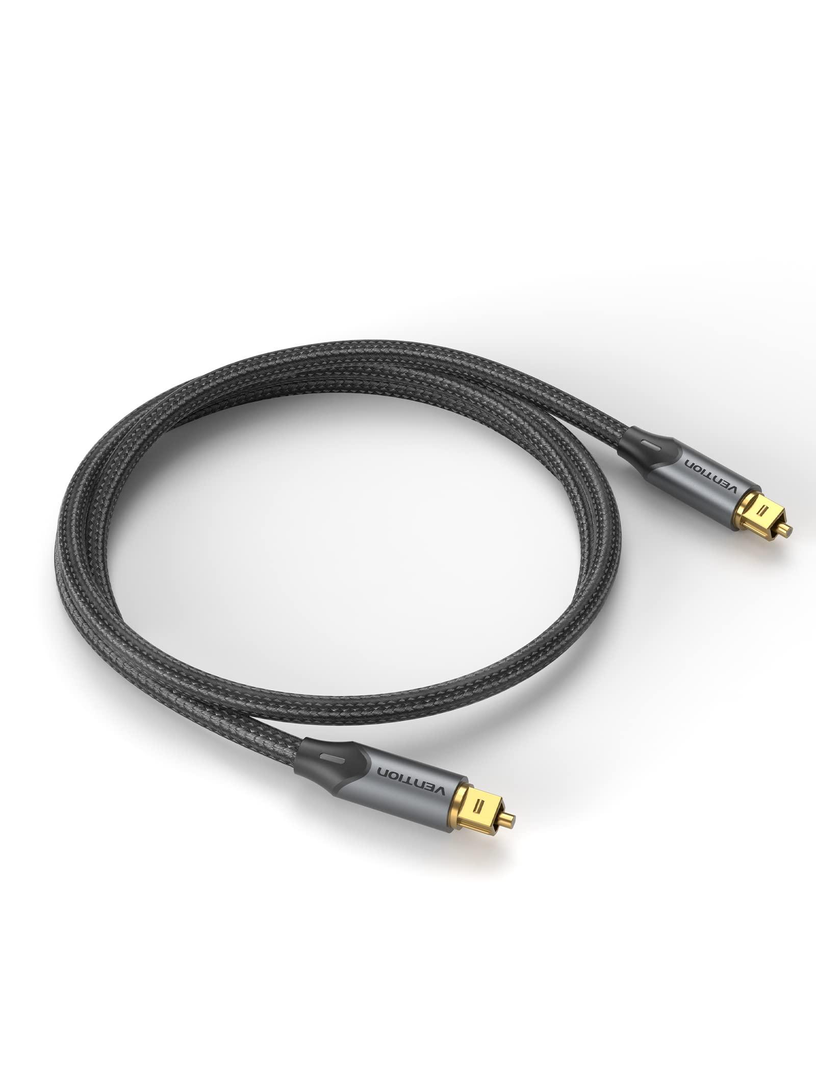 VENTION VENTION Digital Optical Audio Cable Nylon Braided Fiber, Slim Metal Case, Gold Plated Plug, 6.6 ft Toslink Fiber Optic Audio Cable for Sound Bar TV PS4 Samsung Vizio Bose LG