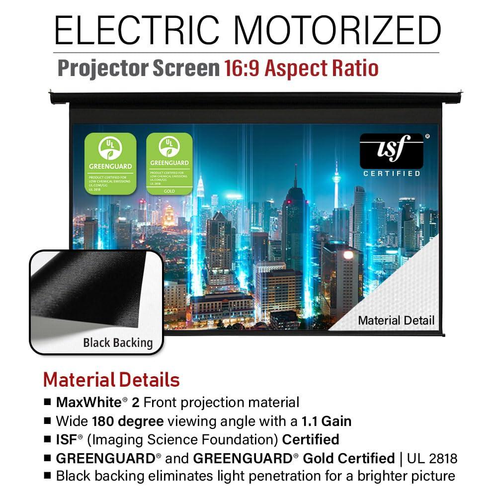 AKIA SCREENS Akia Screens 125 inch Motorized Projector Screen Electric Drop Down Remote Controlled 16:9 8K 4K HD 3D Retractable Ceiling Wall Mount Black Projection Screen Office Home Movie Theater AK-MOTORIZE125H2