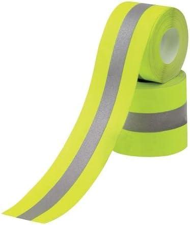 Just In Trend Flame Resistant FR Sew On High Visibility Hi Vis Retro Reflective Tape (2\" x 10 yds, Lime/Silver)