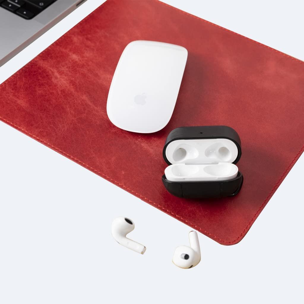 OXA OXA Leather Mouse Pad | Smooth Surface | Non-Slip Base | Tracking Precision | Full Crafted from Genuine Leather | for Both Women & Men Home Decor Usage | - Red