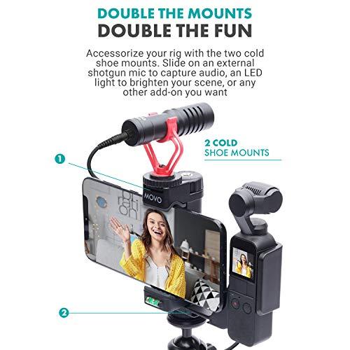 Movo Movo OPR-50 Smartphone Video Rig Compatible with DJI OSMO Pocket 1, 2 - Includes Mount and 2X Shoe Mount for Microphone, Light, and More - Phone Stabilizer for Video Recording
