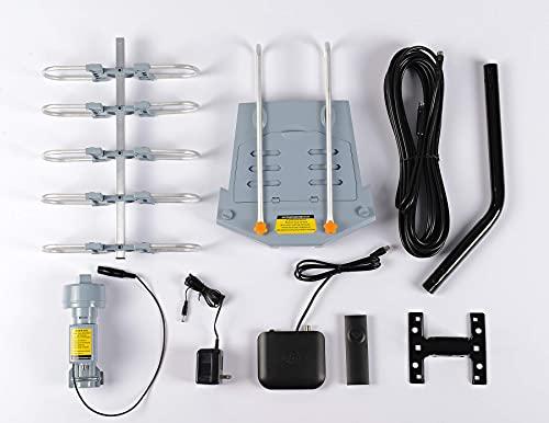 pingbingding PBD Outdoor Digital HD TV Antenna 150 Miles Motorized 360 Degree Rotation with Mounting Pole and 40FT RG6 Coax Cable - UHF/VHF / 1080P / 4K Snap-On Installation