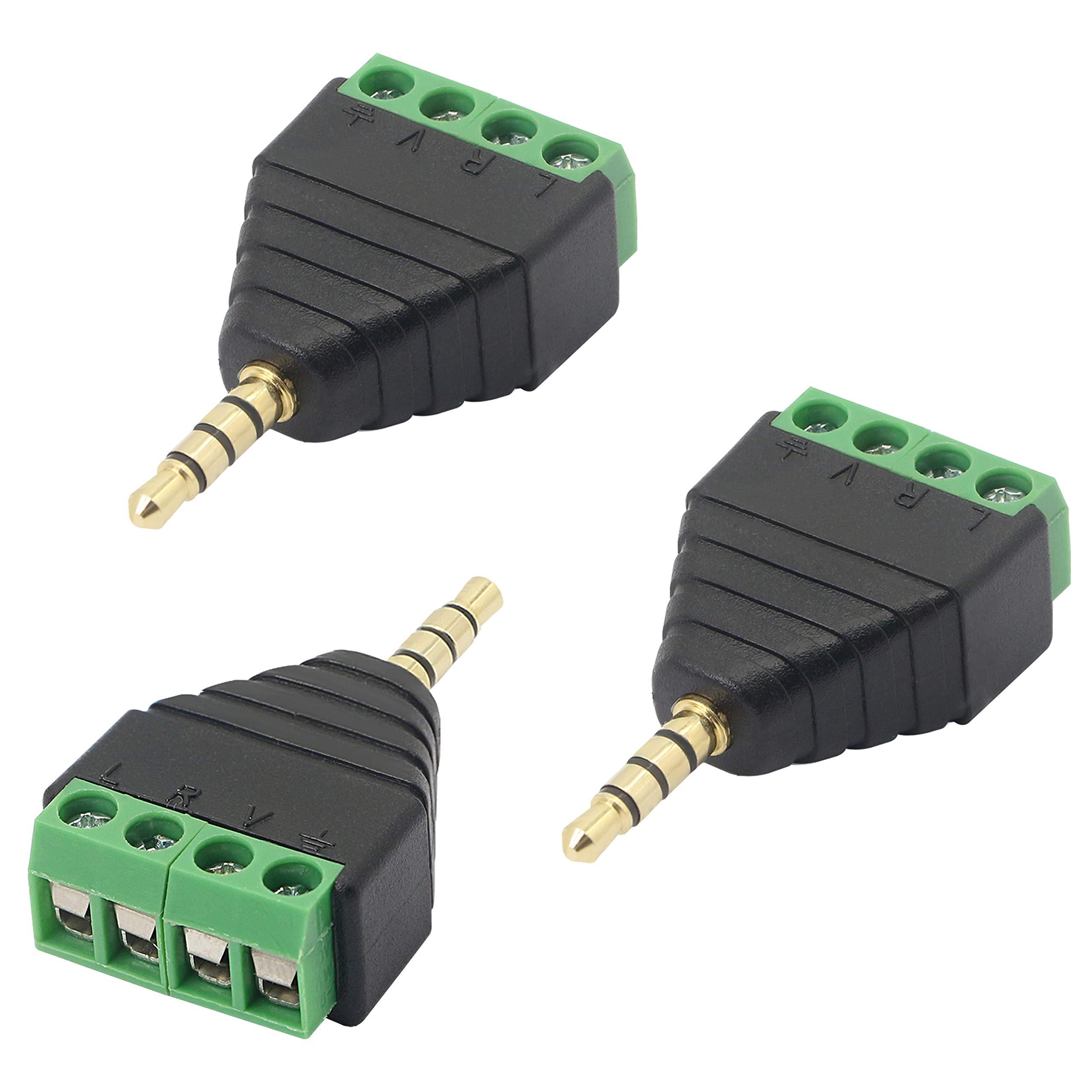 GELRHONR GELRHONR 3.5mm 4 Screw Terminal Adapter, 1/8 Inch 4 Pole Stereo TRRS Audio Plug Solderless Converter for Headphone Headset and Earphone3-Pack