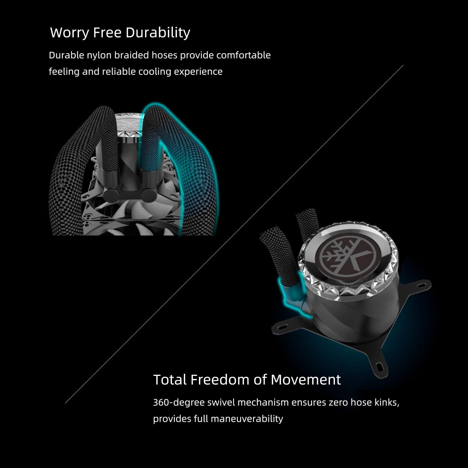 KINGCOOL KINGCOOL Aqua Freeze AIO Cooler 240mm Radiator Liquid CPU Cooler RGB All-in-One Water Cooling System, 2x120mm ARGB Fans, AMD AM5/AM4 Intel LGA 1851/1800/1700/115X Sockets Compatible (240mm, White)