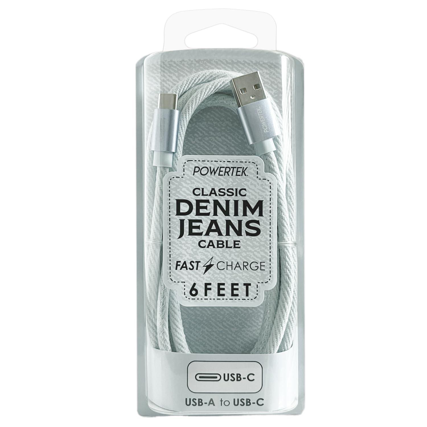 LIQUIPEL LIQUIPEL Powertek Type-C Fast Charger Cable, 6ft USB to Type-C for Galaxy, MacBook, and More, Denim (Light Blue)