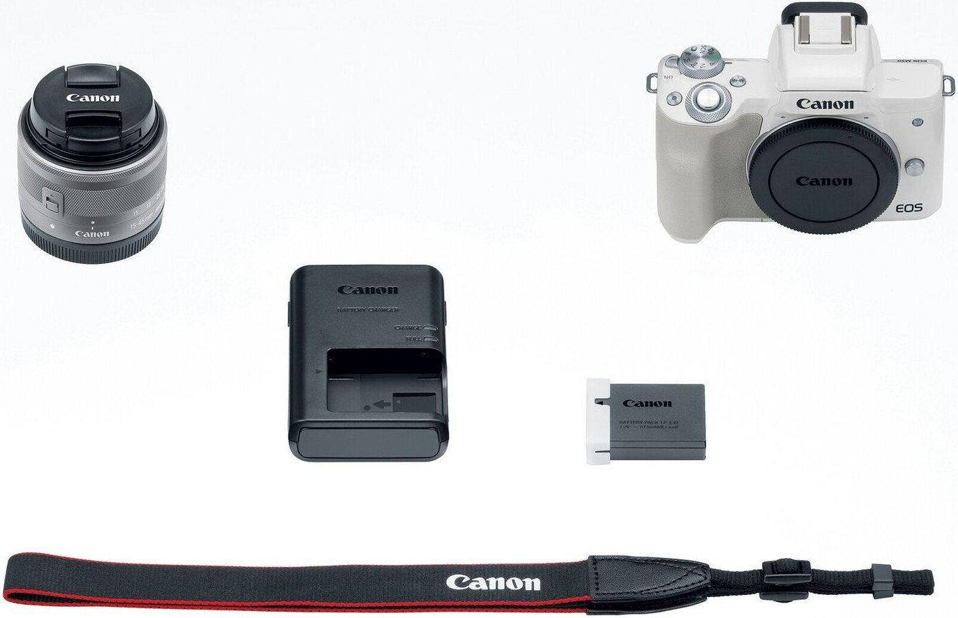 Canon Canon EOS M50 Mirrorless Vlogging Camera Kit with EF-M 15-45mm Lens, 4K Video, Built-in Wi-Fi, NFC and Bluetooth Technology, White