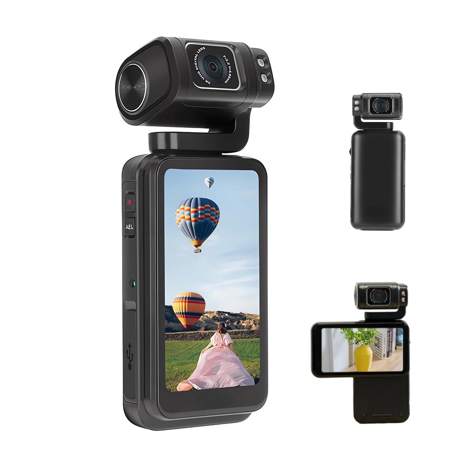 Yoidesu 5K Handheld Pocket Camcorder, 36MP Vlogging Camera with Rotatable 3.5 Inch IPS, 10X Digital Zoom, Night Vision YouTube Portable Video Camera, 120 Wide Angle,