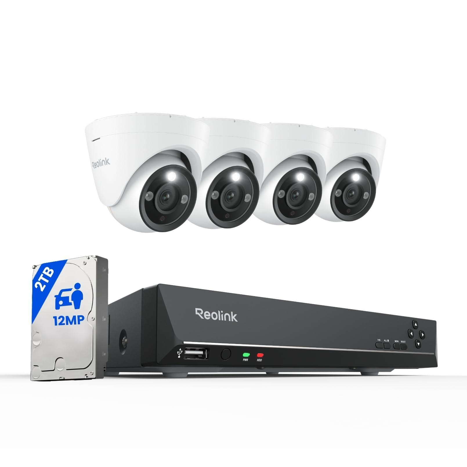 REOLINK REOLINK 12MP Commercial Security Camera System, 4pcs Outdoor PoE Security Camera Color Night Vision, 2TB HDD 8CH NVR, RLK8-1200D4-A Bundle with Trackmix PoE 4K PTZ Auto 6X Hybrid Zoomed Camera