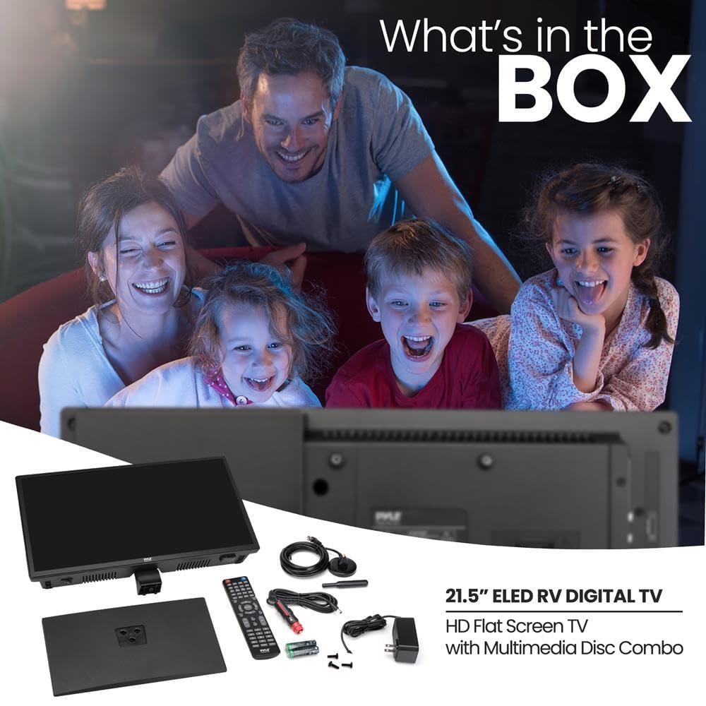 Pyle Pyle 21.5 Inch 1080p LED RV Television - Slim Flat Screen Monitor FHD Small TV w/HDMI, RCA, Multimedia Disk/DVD Combo, 12/24 Volt Car Adapter, Wall Mount, Works w/Mac PC, Includes Remote Control
