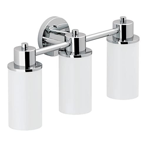 Moen Moen DN0763CH Iso 3-Light Dual-Mount Bath Bathroom Vanity Fixture with Frosted Glass, Chrome 9.60 x 20.60 x 10.00 inches
