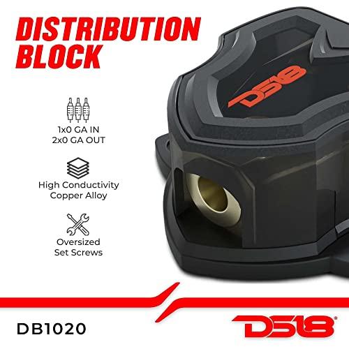 DS18 DS18 DB1020 Distribution Ground Block - 1 x 0GA in/ 2 x 0GA Out, Nickle Plated Internal Materials, High-Strength Heat Resistant Plastic Housing, Oversized Screws for Secure Connections (1 in 2 Out)