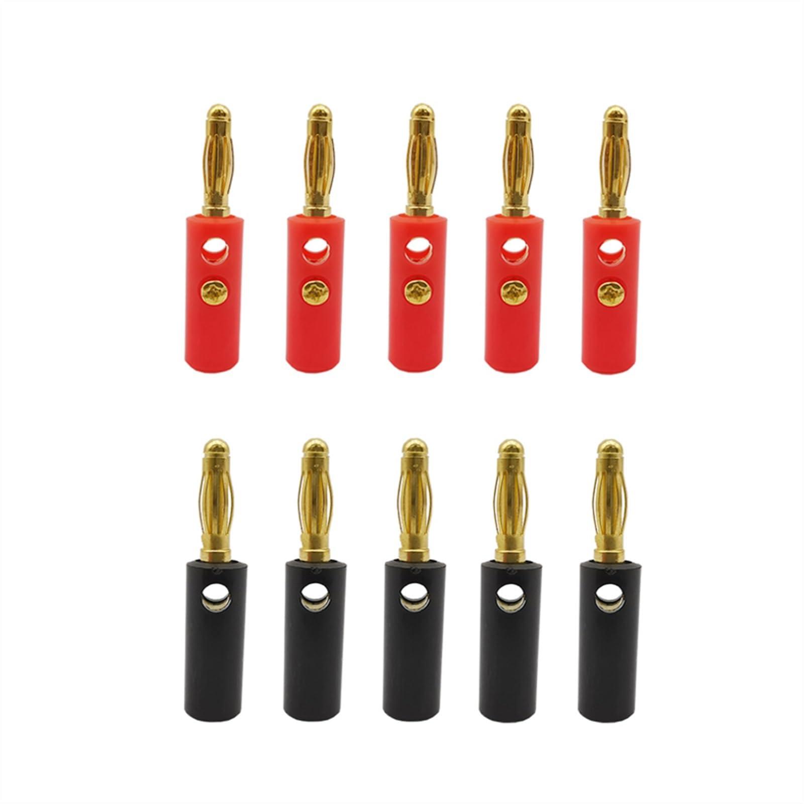 WUZDPRCJ 10Pcs 4mm Banana Plugs Audio Speaker Wire Cable Connector Gold Plated Banana Plug Connectors Adapter for Amplifier Black Red (Color : 10Pcs Red)