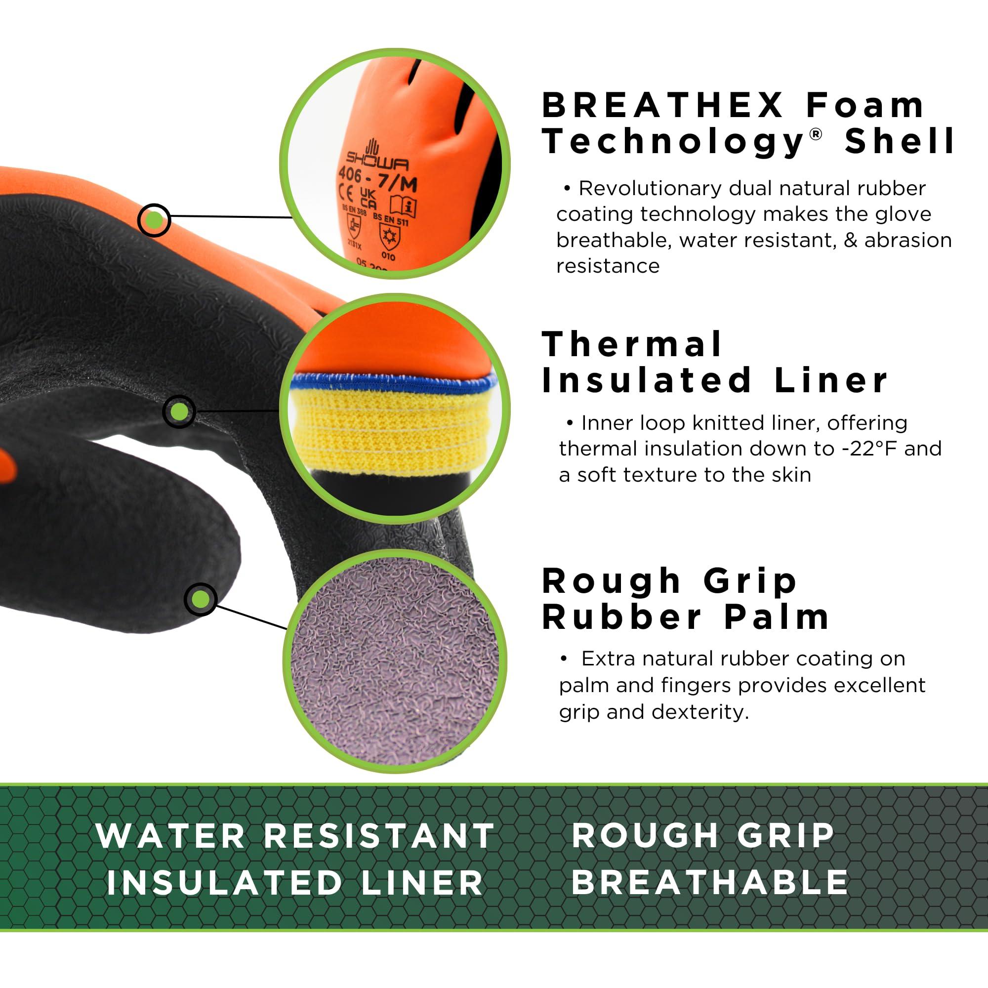 SHOWA SHOWA 406 Latex Rubber Insulated Winter Work Glove with Acrylic/Nylon Liner, Large (Pack of 12 Pair)