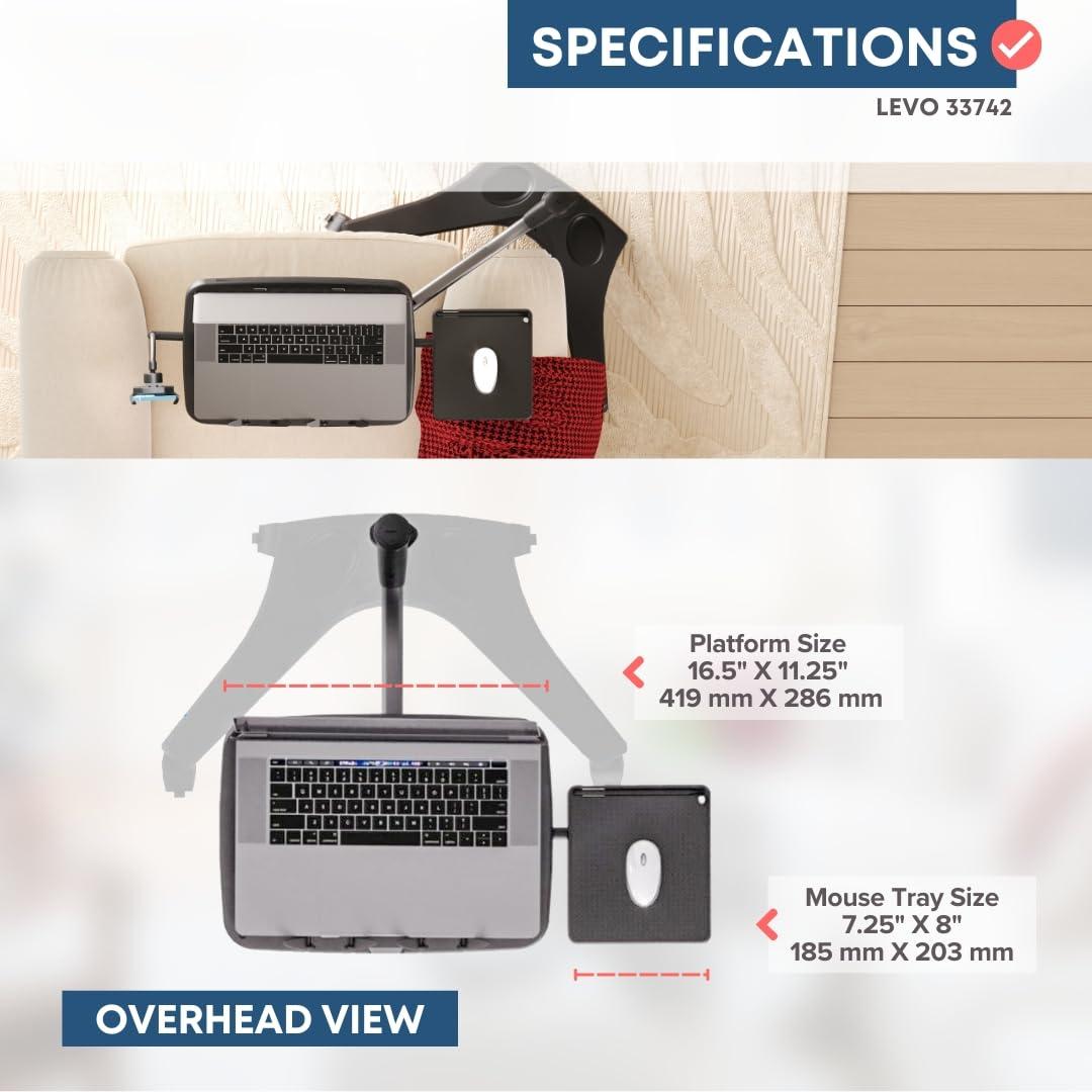 LEVO LEVO G2 V16 Mobile Laptop Stand Desk Rolling Cart with Phone Holder and Mouse Tray