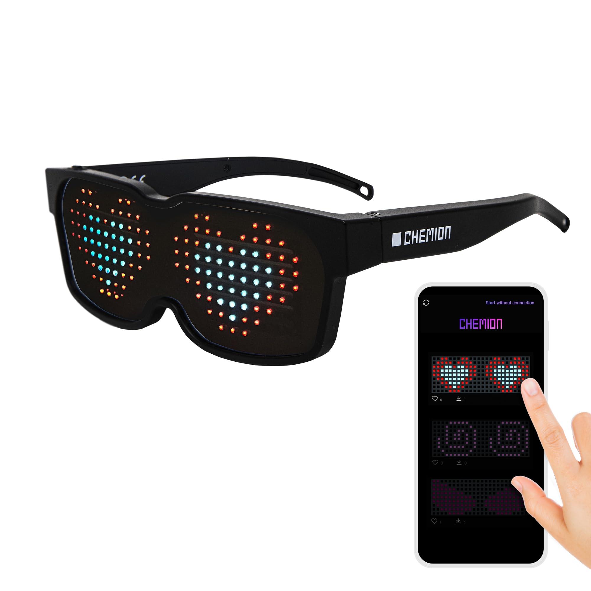 CHEMION CHEMION LED Glasses for adults, Customizable Bluetooth LED Glasses, Perfect for Christmas, Halloween, and Birthday Parties (Color) (2024 Ver.)