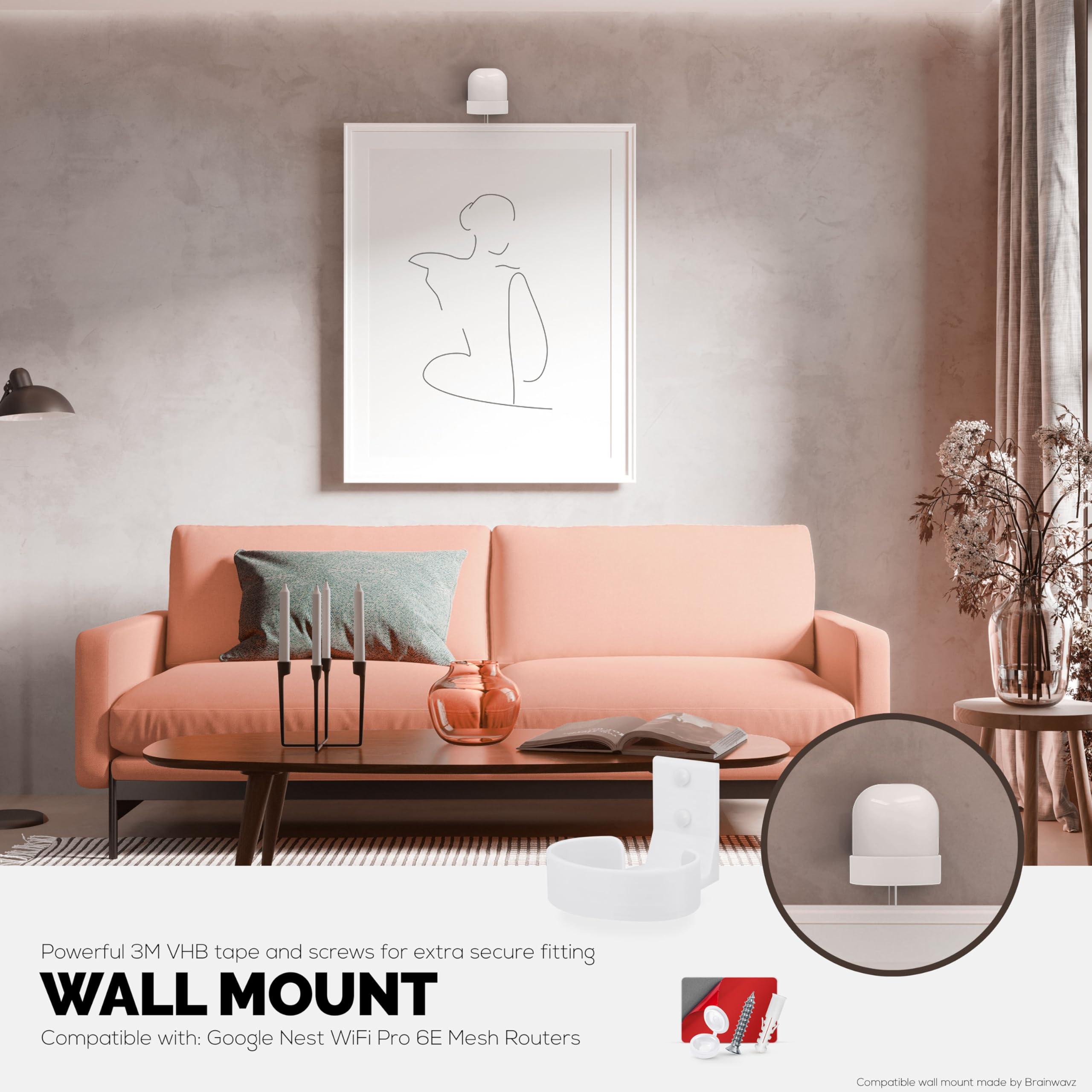 BRAINWAVZ Wall Mount for Google Nest WiFi Pro 6E Mesh Router, Easy to Install Holder Bracket, Reduce Interference & Clutter, Adhesive & Screw-in Mounting