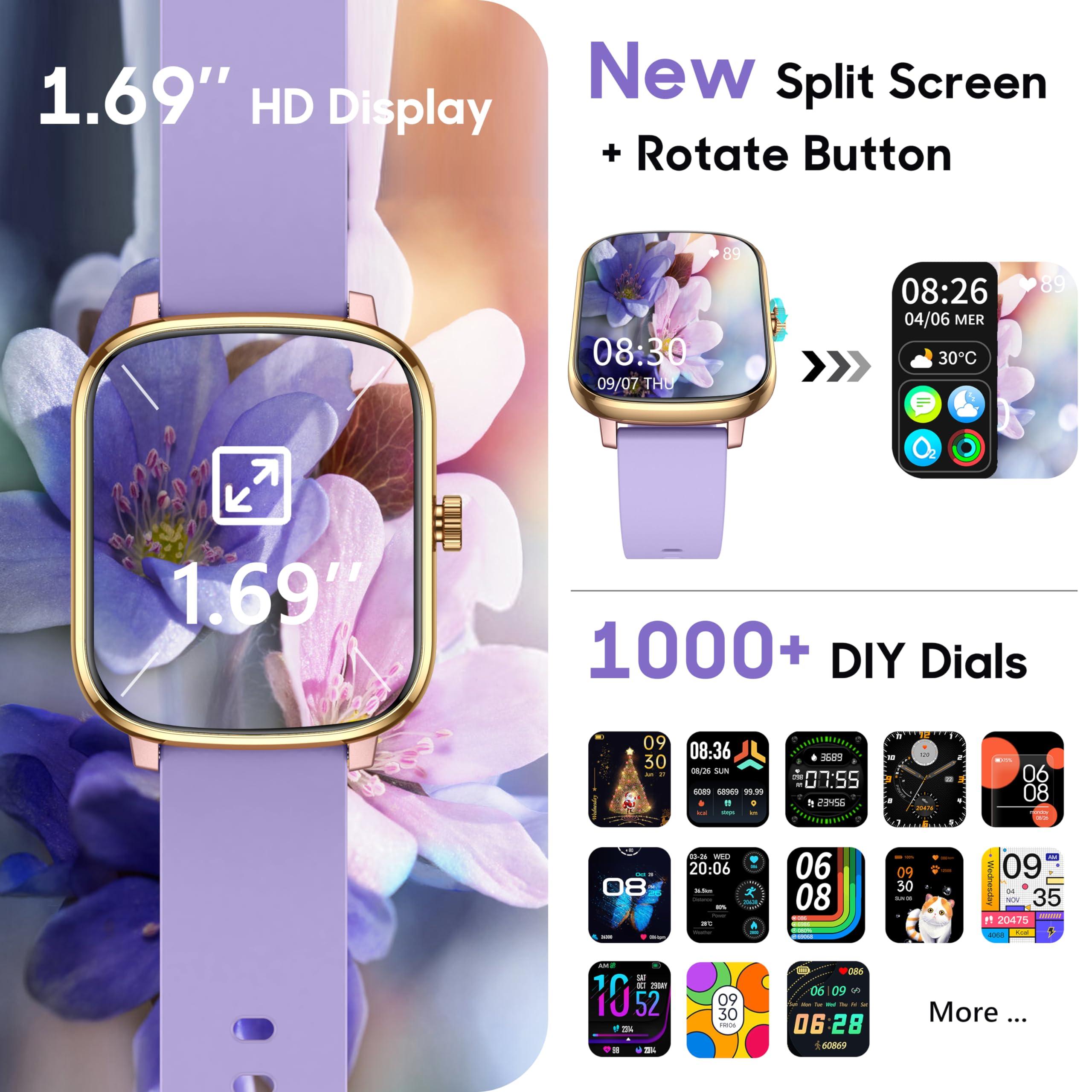 Popglory Popglory Smart Watch, 1.69\'\' Fitness Watch Women Men with Heart Rate, Blood Pressure, Blood Oxygen & Sleep Monitor, 110 Sports Modes Fitness Tracker, Waterproof Pedometer Compatible Android iPhone