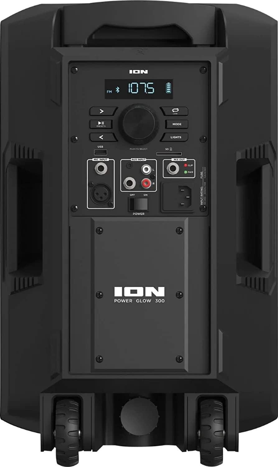 Ion ION Audio - Power Glow 300 Rechargeable Battery Powered Bluetooth Speaker System with LED Lights and Built-in Handles and Wheels, 300-Watt Sound System (Renewed)