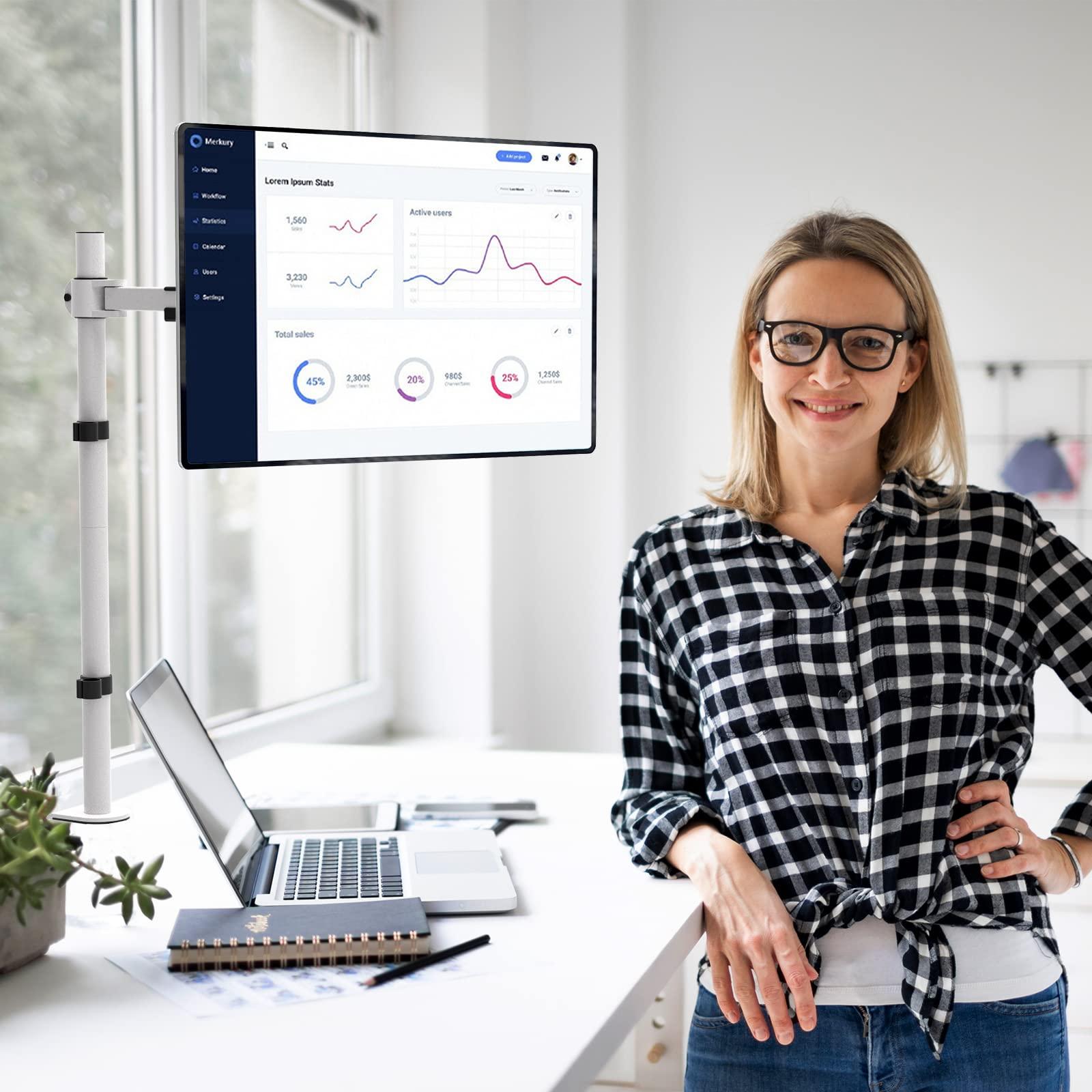 WALI WALI Tall Monitor Stand Desk Mount, Single Extra Tall Monitor Arm Bracket for Computer Screen up to 32 inch, 22lbs (M001XL-W), White