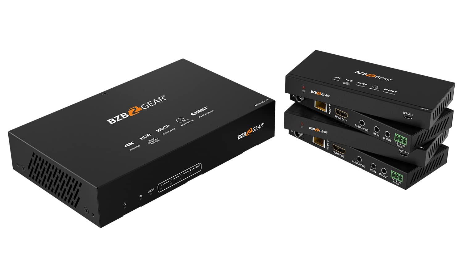 BZB GEAR BZBGEAR 1x4 4K UHD HDMI HDBaset Splitter/Distribution Amplifier Over Category Cable (Kit, Includes 4X RX) - BG-UDA-E14