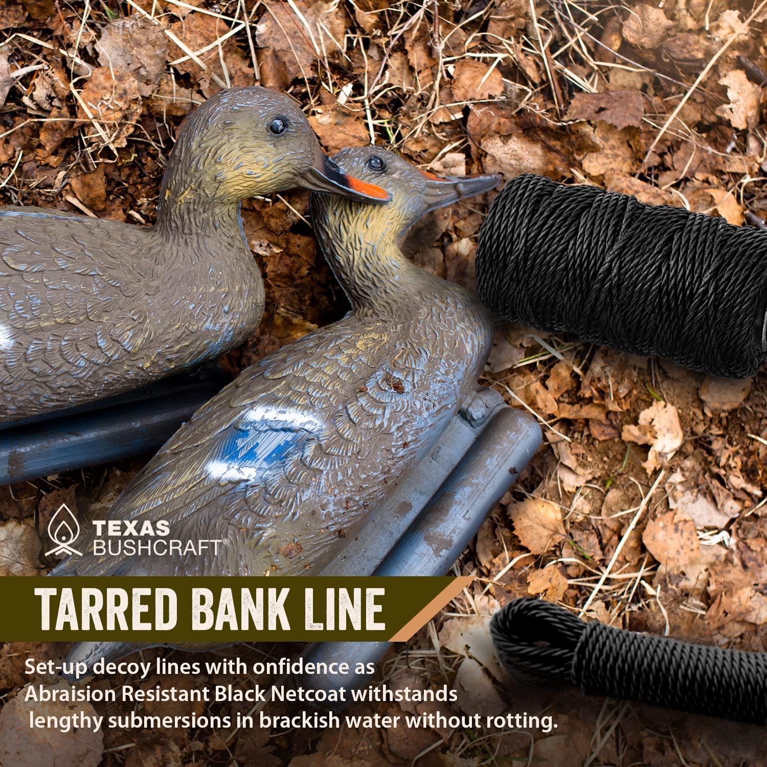 Texas Bushcraft Texas Bushcraft Tarred Bank Line Twine - #36 Black Nylon String for Fishing, Camping and Outdoor Survival Strong, Weather Resistant Bankline Cordage for Trotline (1/4 lb - #36 (131 ft), Braided)