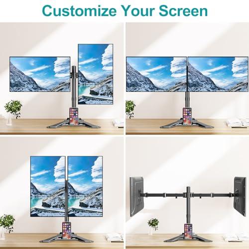 MOUNT PRO MOUNT PRO Dual Monitor Stand - Free Standing Full Motion Monitor Desk Mount Fits 2 Screens up to 27 inches,17.6lbs with Height Adjustable, Swivel, Tilt, Rotation, VESA 75x75 100x100, Black