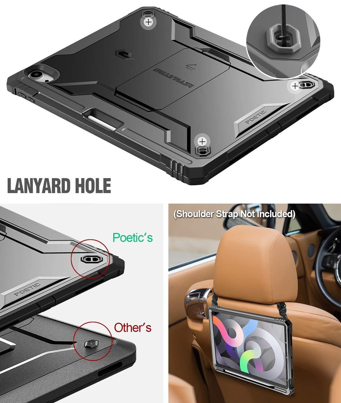 Poetic Poetic Revolution Case Designed for iPad Air 5 / iPad Air 4 10.9 inch, Full-Body Rugged Shockproof Protective Cover with Kickstand and Built-in-Screen Protector, Black