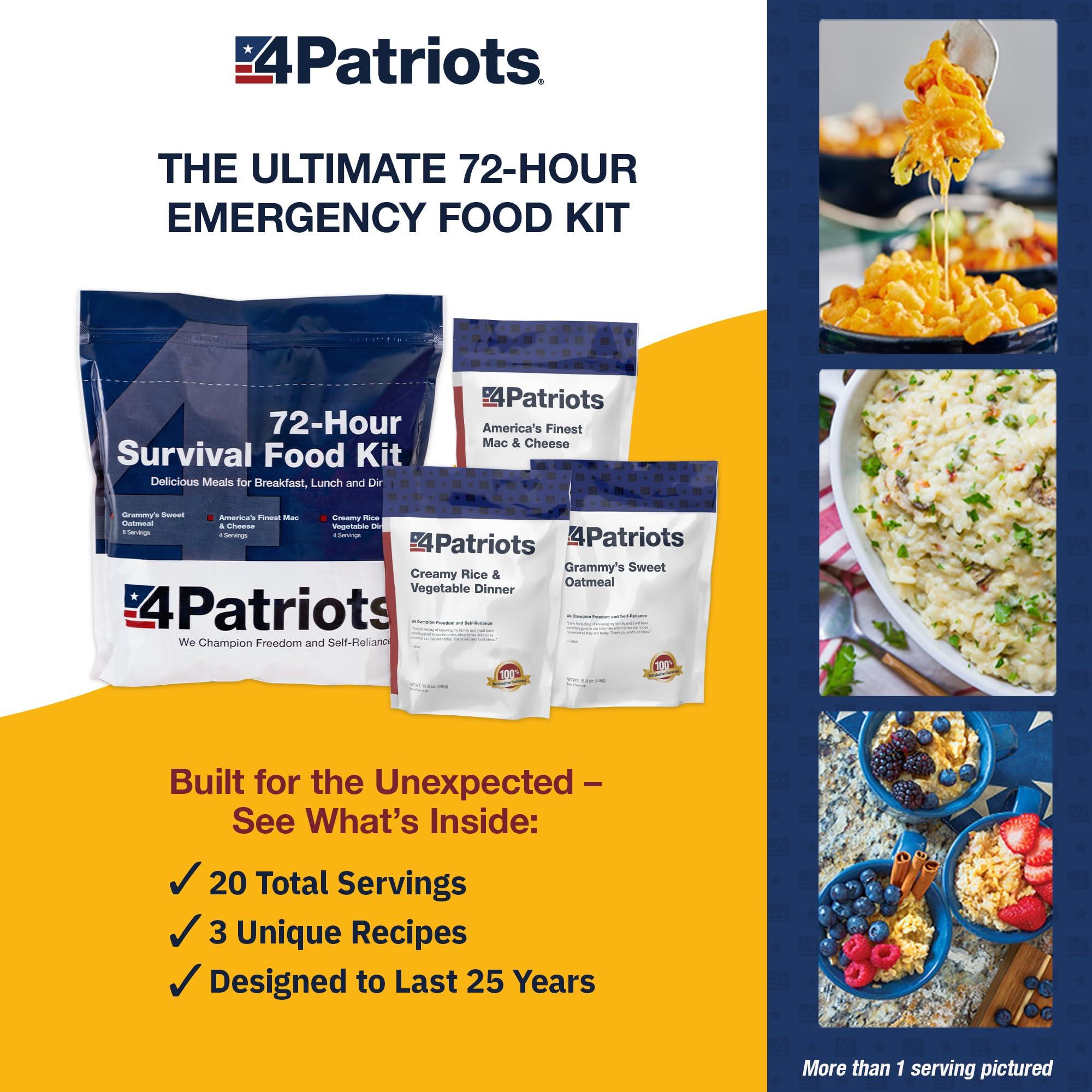 4Patriots 4Patriots 72-Hour Survival Food Kit: Emergency Food Supply Designed to Last 25 Years, 20 Servings