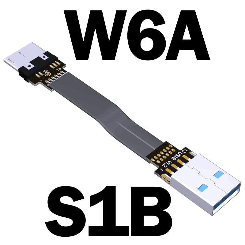 ADTLINK ADT-Link USB 3.0 Type A Male to Micro-B Male Ribbon Flat EMI Shielding Flat Cable FPC USB 3.0 Micro B 90 Degree Angle Connector Up Downward (20cm, S1B-W6A)