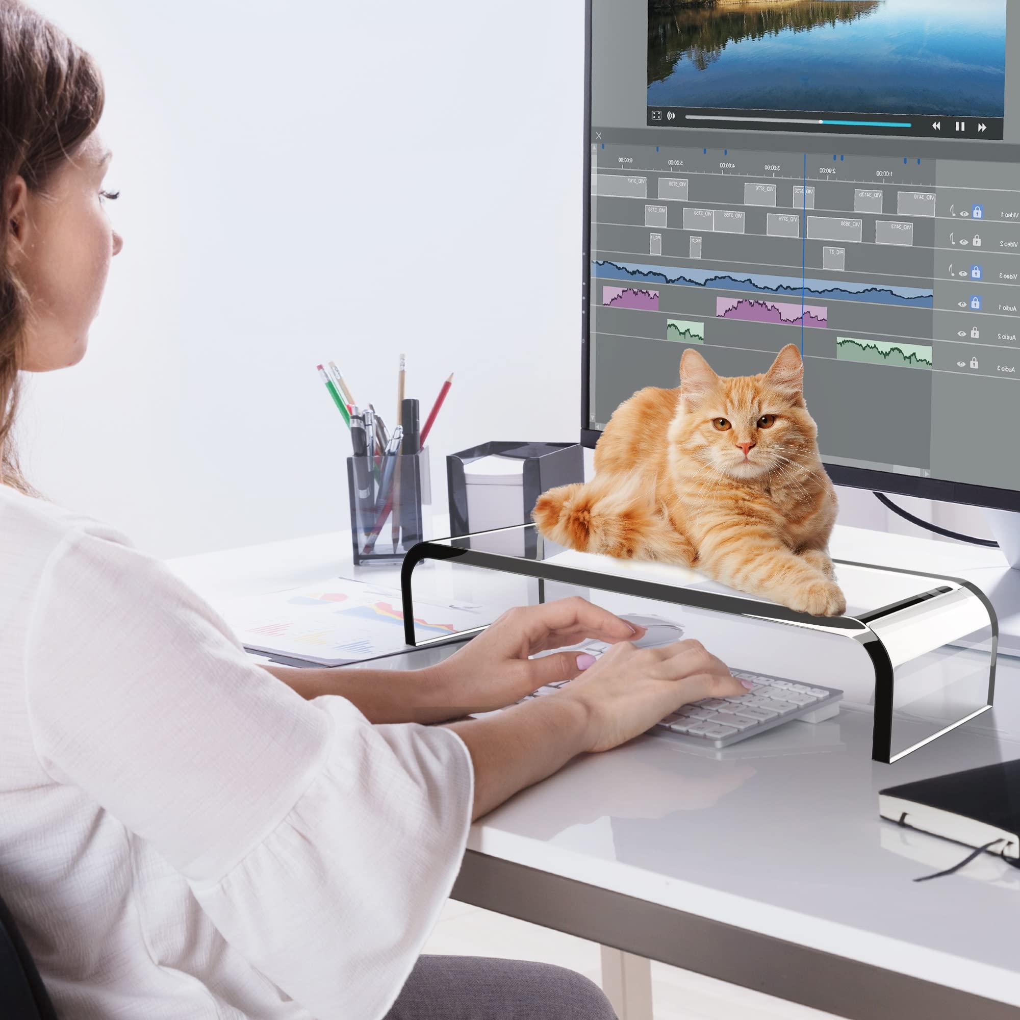 AboveTEK AboveTEK Acrylic Monitor Stand, Premium Large Monitor Riser, Crystal Clear Acrylic Computer Stand Laptop Desk Stand for Home Office Printer TV Screen Keyboard Storage