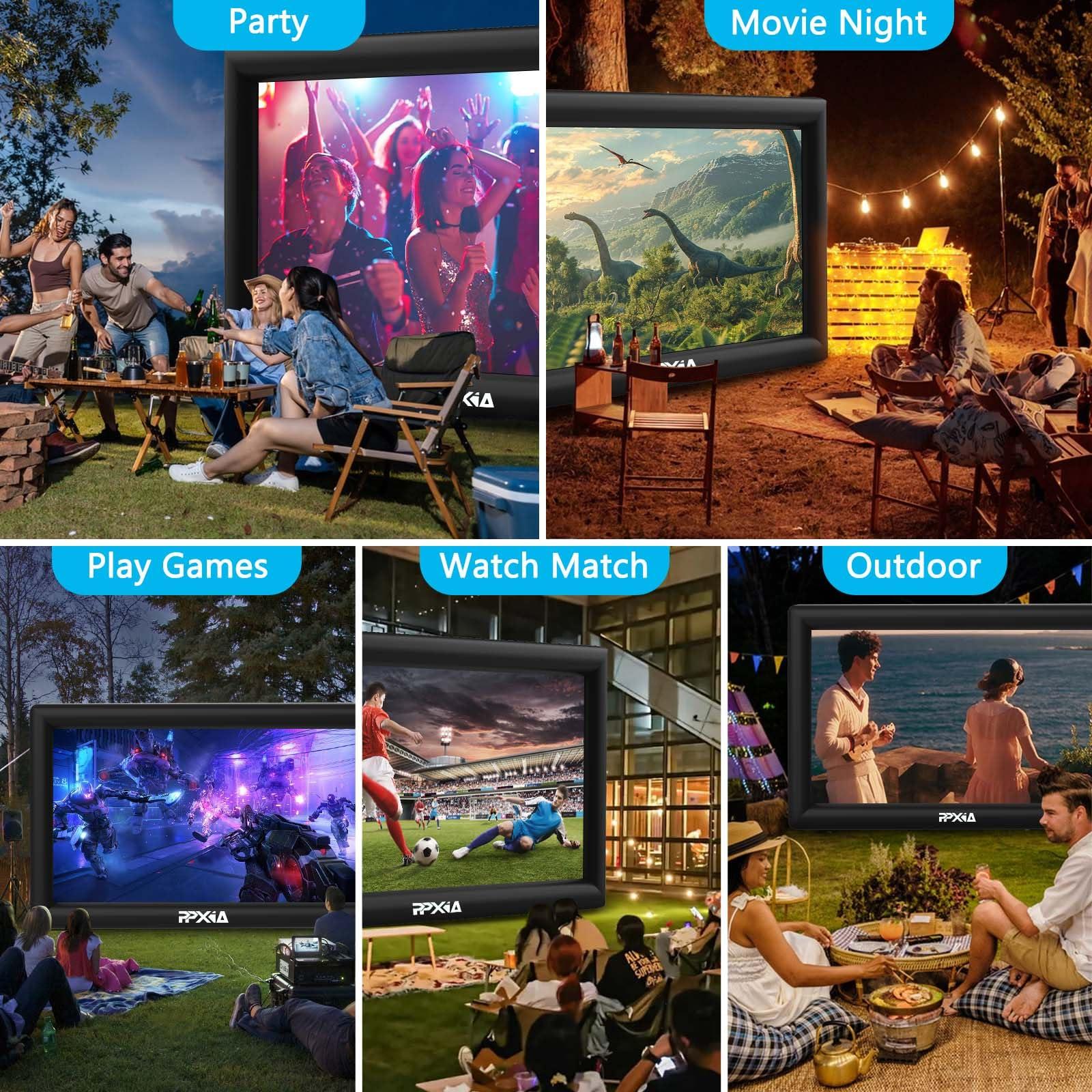 PPXIA PPXIA Inflatable Movie Screen Outdoor Projector Screen for Outside 25ft, Large Blow Up Screens Front and Rear Projection with Air Blower, Best for Movie Nights Backyard Home Theater