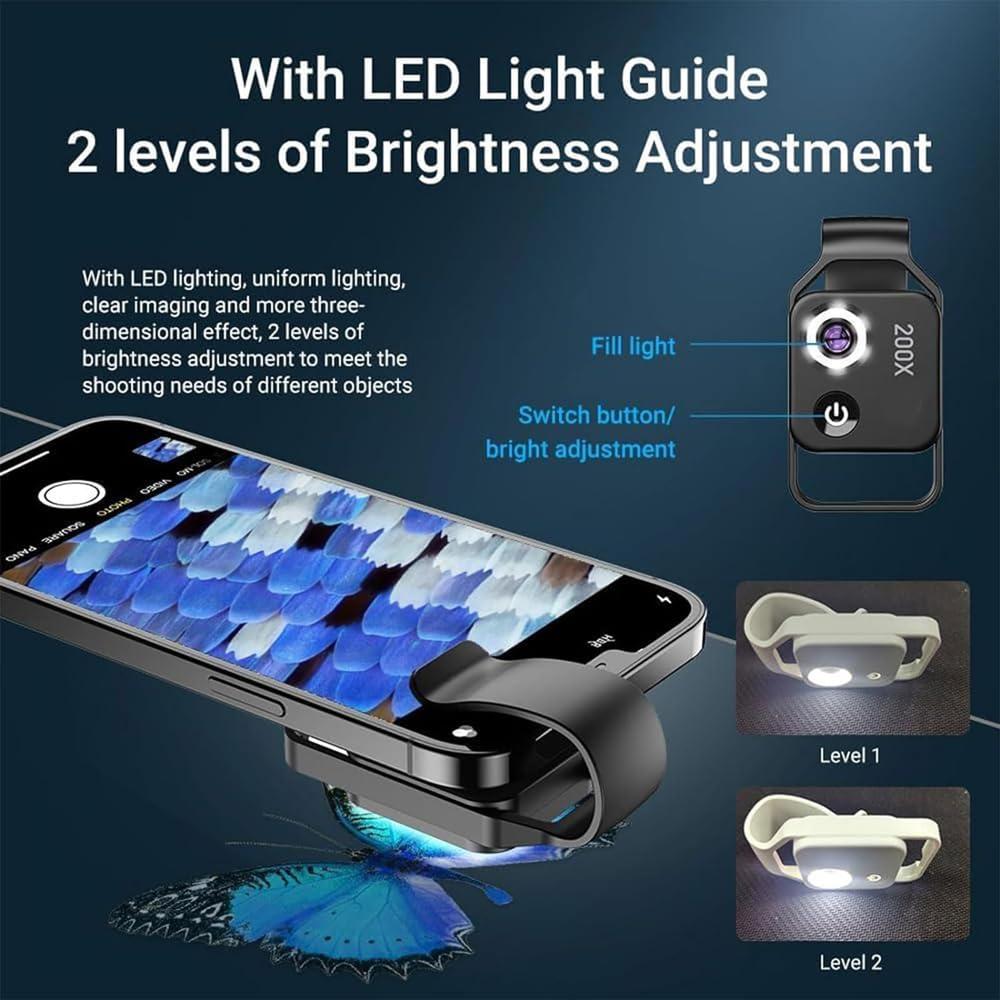 EZGHAR Nanozoom 200x Magnification Zoom, Nanozoom High-Tech Clip-On Lens Turns Any Smartphone Into A Pro-Microscope, Phone Microscope with CPL Lens/LED Light, 200x Pocket Microscope Camera (3pcs)