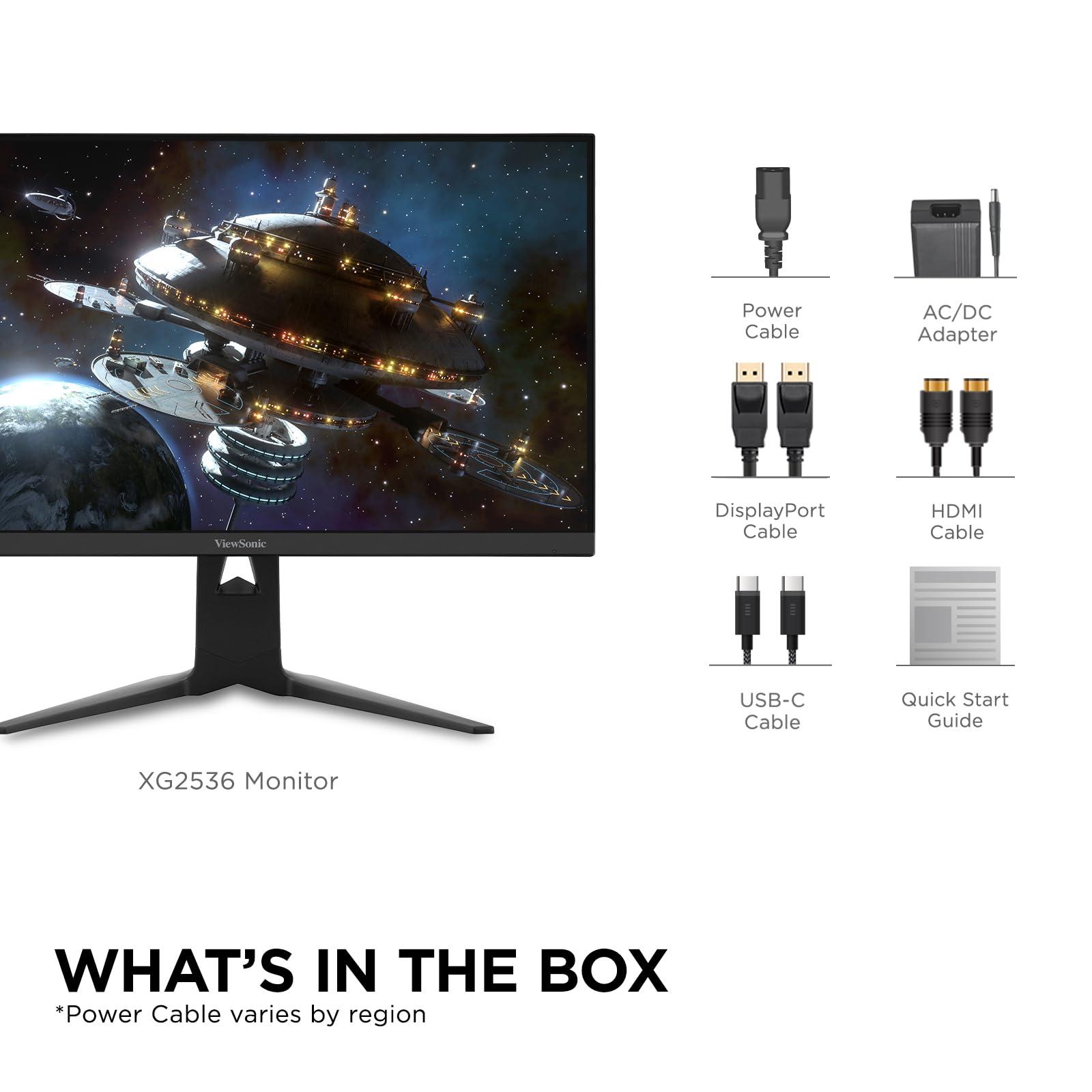 ViewSonic ViewSonic XG2536 25 Inch 1080p IPS Gaming Monitor with 280Hz, 0.5ms, FreeSync Premium, NVIDIA G-Sync Compatible, RGB Lighting, Advanced Ergonomics, HDMI, DP and 65W USB-C Inputs