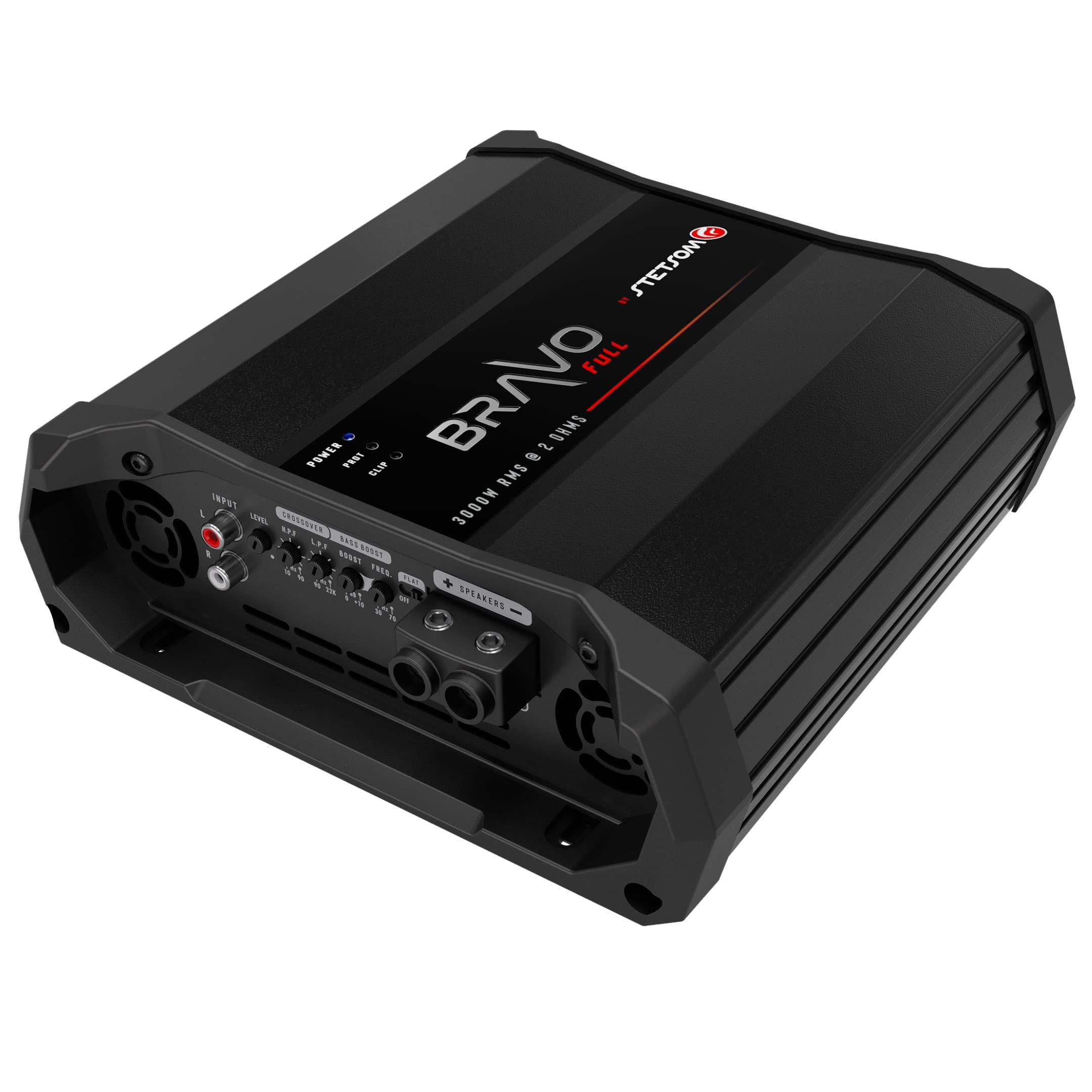 Stetsom Stetsom Bravo Full 3000 2 Ohms Mono Car Amplifier, 3000.1 3K Watts RMS, 2 Stable Car Audio, HD Sound Quality, Crossover & Bass Boost, Car Stereo Speaker Subwoofer MD, Smart Coolers
