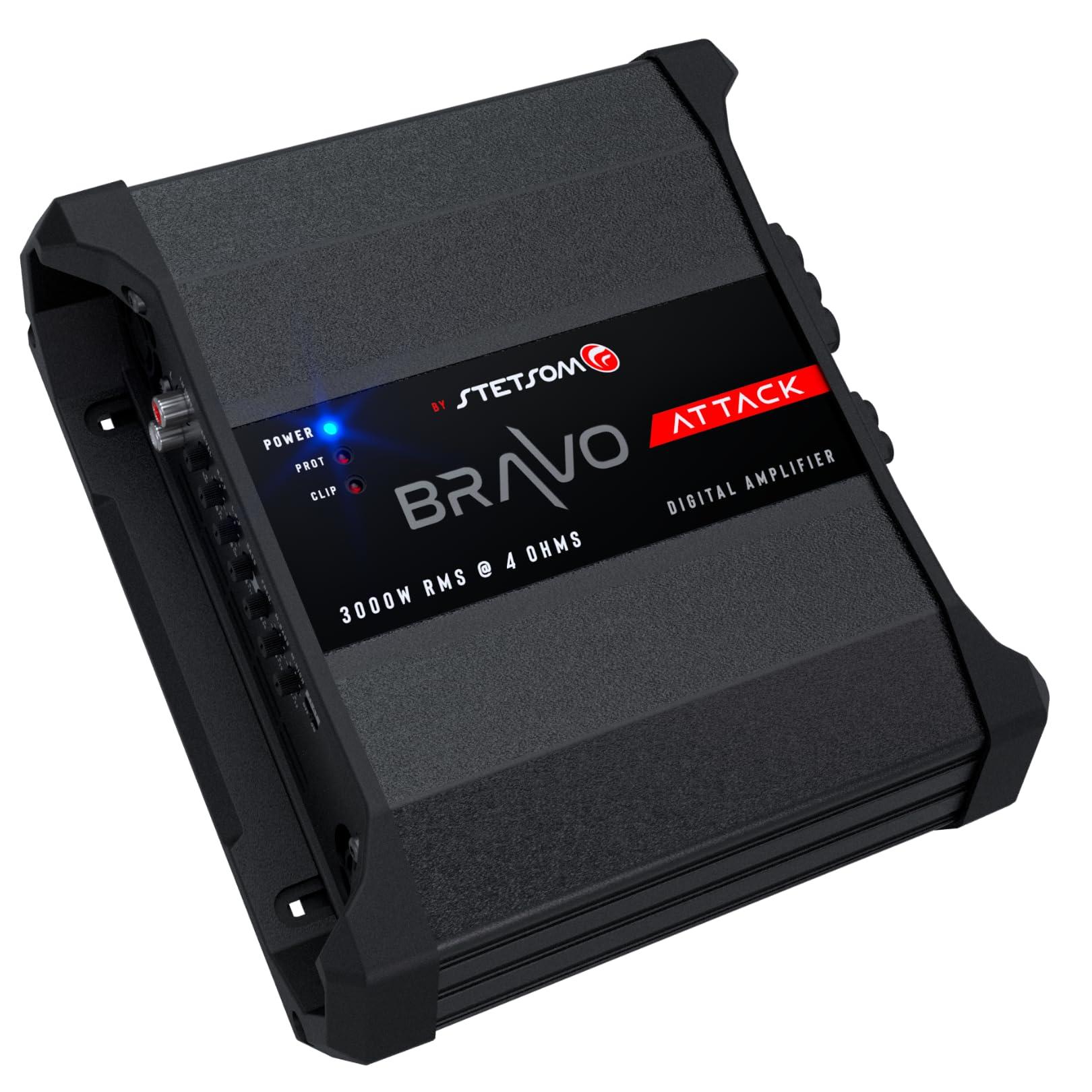 Stetsom Stetsom Bravo Attack 3000 4 Ohms Mono Car Amplifier, 3000.1 3K Watts RMS, 4 Stable Car Audio, Full Range HD Sound Quality, 3000x1, Crossover & Bass Boost, Car Stereo Speaker MD, Smart Coolers